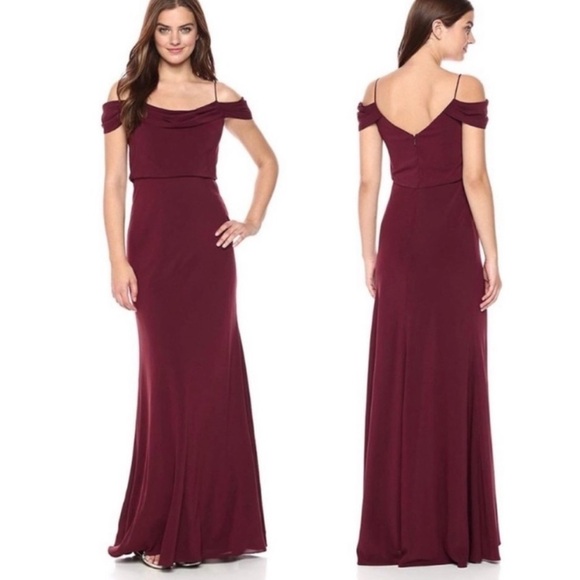 Jenny Yoo collection Sabine bridesmaids dress in hibiscus stretch crepe gown - Picture 1 of 10